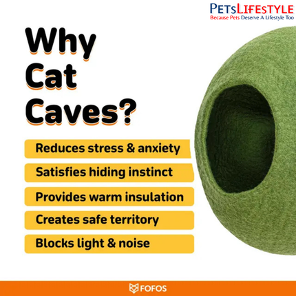 FOFOS Cat Cave Green – Handmade Wool Felt Cat House & Cozy Sleeping Bed