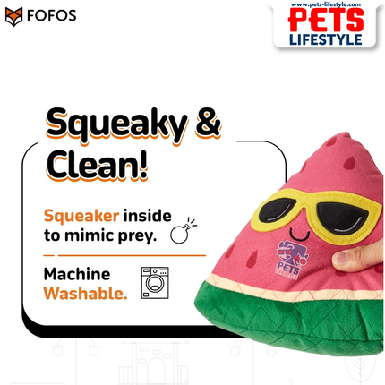 FOFOS Summer Plush Watermelon Dog Toy Dual-Layer Tough Plush + Squeaker