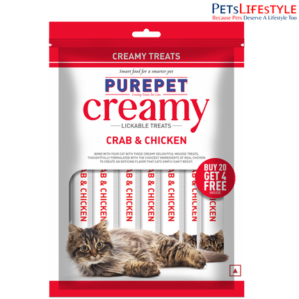Purepet Creamy Lickable Cat Treats Crab & Chicken (15g x24 Pcs) 360g
