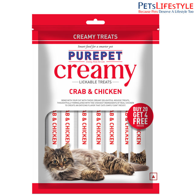 Purepet Creamy Lickable Cat Treats Crab & Chicken (15g x24 Pcs) 360g