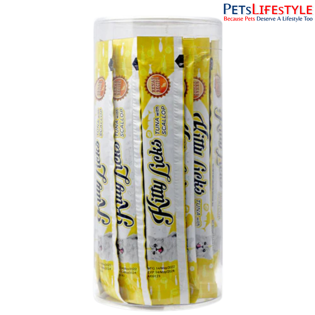 Rena’s Kitty Licks Tuna with Scallop Cat Treats 30 x 15g – Creamy Lickable Wet Treat for Adult Cats