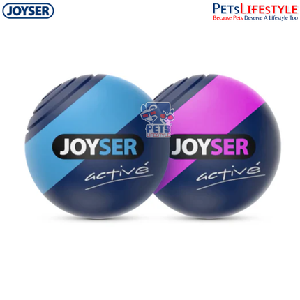 JOYSER Active 2 TPU Balls with Squeaker Durable Chew & Fetch Dog Toy – Blue/Pink (M)