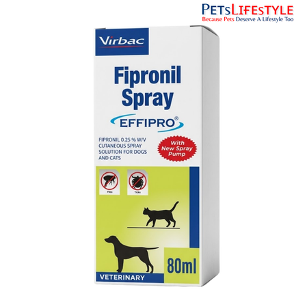 Virbac Effipro (Fipronil) Tick and Flea Control Spray for Dogs & Cats (80ml)