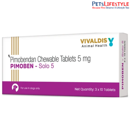 Vivaldis Pimoben-Solo 5 mg Pimobendan Chewable Tablets for Dogs – Cardiac Support Medication (30 Tablets)