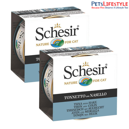Schesir Tuna with Salmon Wet Food for Adult Cats, Natural Fish Fillets in Jelly, High Protein Premium Cat Food, No Artificial Preservatives, 85 Grams