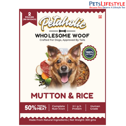 Petaholic Wholesome Food Mutton Biryani for Dogs | 100% Human-Grade Ingredients | High Protein Complete Wet Dog Food | Suitable for All Breeds (2 × 150g | 300g)