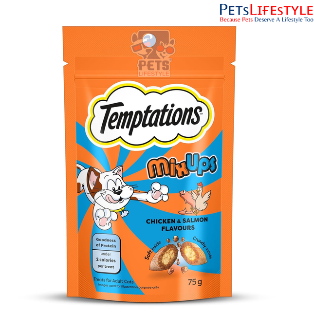 Temptations MixUps Cat Treats – Chicken & Salmon Flavours, 75g