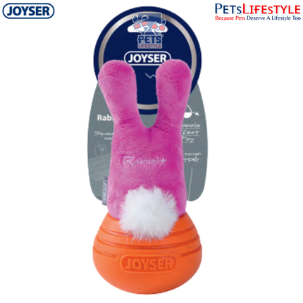 JOYSER Woball Rabbit Plush Dog Toy with Squeaker & Wobble Base – Pink/Orange (M/L)