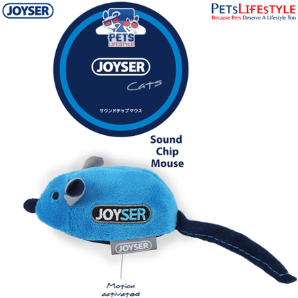 JOYSER Sound Chip Mouse Plush Cat Toy – Blue | Motion-Activated Electronic Toy