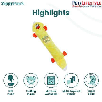 ZippyPaws Jigglerz – Duck  Super Sized Plush Dog Toy | 3 Ways to Squeak