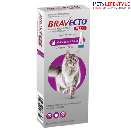 MSD Animal Health Bravecto 500mg (Fluralaner) Spot On for Large Cats (1 tube) Spot-On Tick, Flea & Worm Treatment – 6.25–12.5kg
