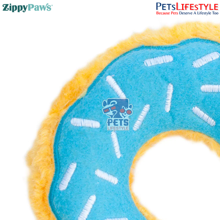 ZippyPaws Junior Donutz Dog Toy – Blueberry | Stuffing-Free Plush Chew Toy with Dual Squeakers