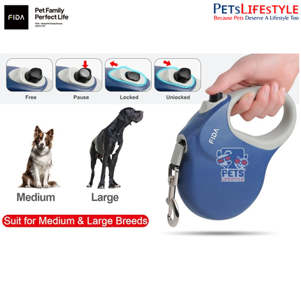 FIDA Extra Length Retractable Dog Leash 26ft (8m) Reflective