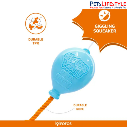 FOFOS Birthday Balloon W Giggle Sound Dog Toy – Rubber Balloon Toy with Cotton Rope for Dogs
