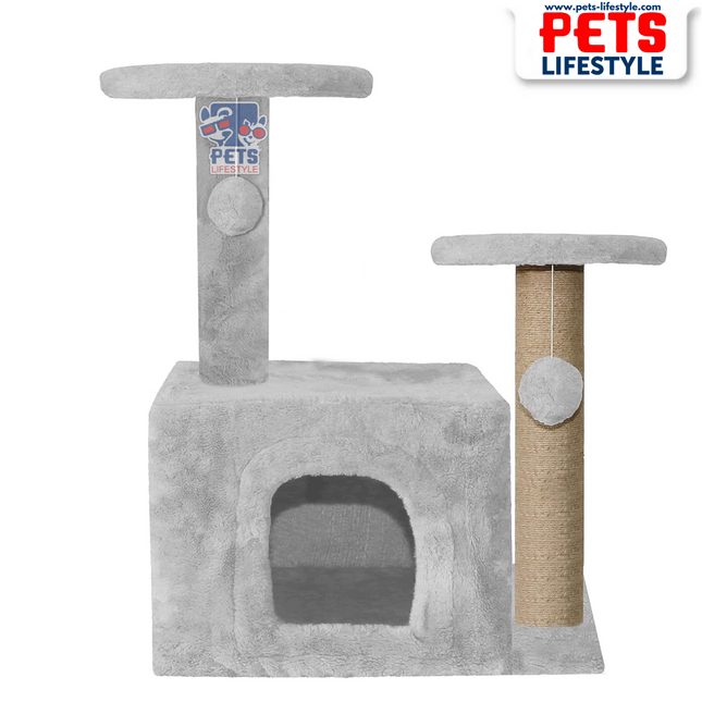 Canine Desk Fur Cat Activity Tree – Two-Floor Tower with Scratching Post & Hanging Balls