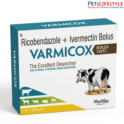 Varmicox Bolus | Ricobendazole 3 gm & Ivermectin 100 mg Veterinary Dewormer Bolus