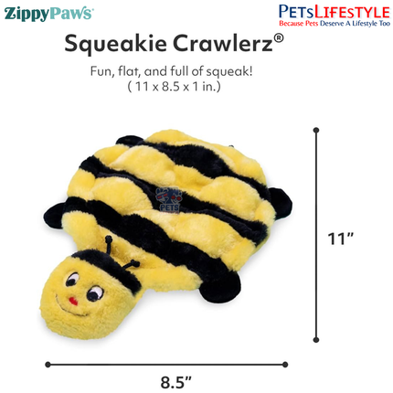 ZippyPaws Squeakie Crawler – Bertie the Bee  Stuffing-Free Flat Plush Dog Toy with 7 Squeakers