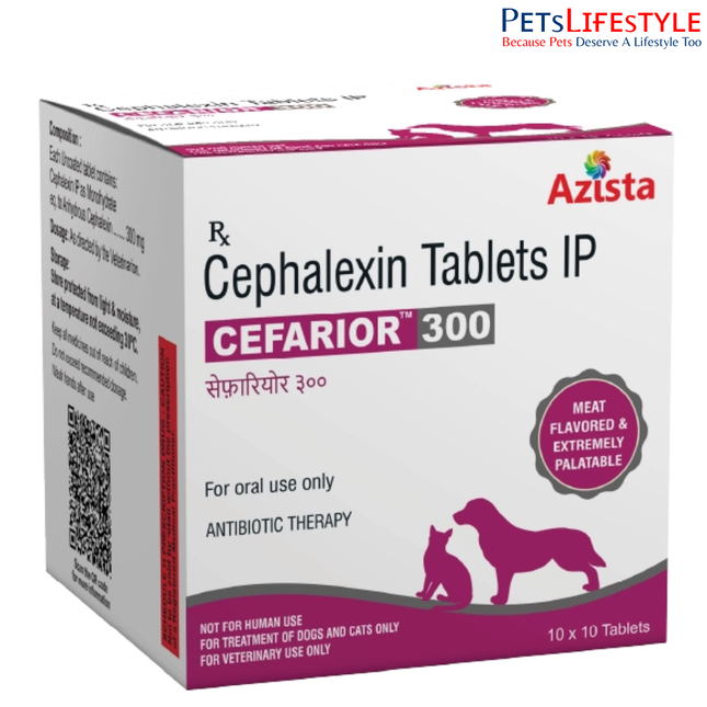 Cefarior Cephalexin Tablets for Dogs & Cats – 300mg Meat Flavoured Antibiotic 1x10 Tablets)