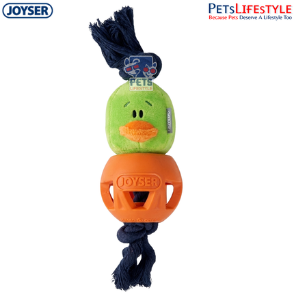 JOYSER Cageball Duck Interactive Dog Toy with Squeaker – Yellow/Blue (M/L)