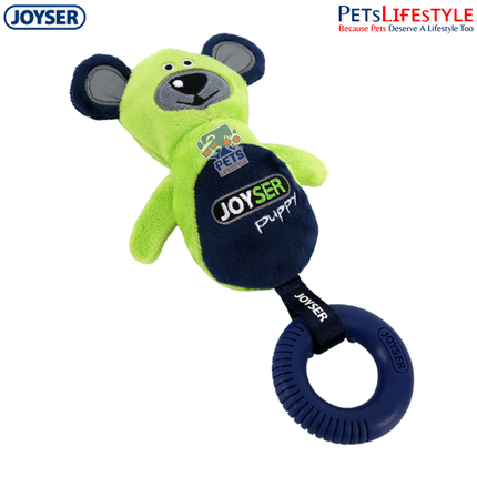JOYSER Puppy Bear with Ring Plush Dental Chew Dog Toy – Green/Blue (S/M)