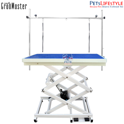 Groo Master N-109A Electric Grooming Table – Heavy-Duty Foot-Lift Table with Double X-Cross Stability & Wheel Brakes