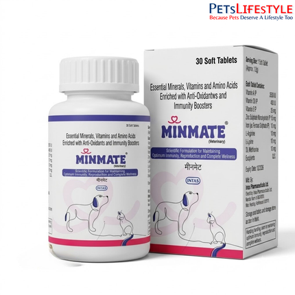 Intas Minmate tablet for dogs & cats, 30 tabs multivitamin multi-mineral amino acid & antioxidant tablet