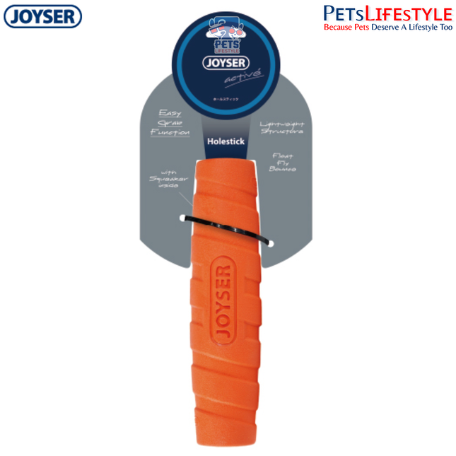 JOYSER Active Holestick Strong Chew Dog Toy with Squeaker – Orange (M/L)