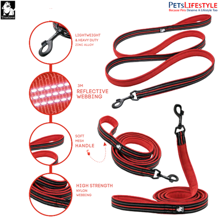Truelove Classic Leash (Red)  Reflective Heavy-Duty Performance Leash