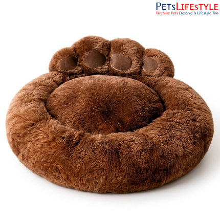 Premium Giant Paw Plush Calming Donut Pet Bed Pet House with Plush Cushion, Indoor Pet Bed