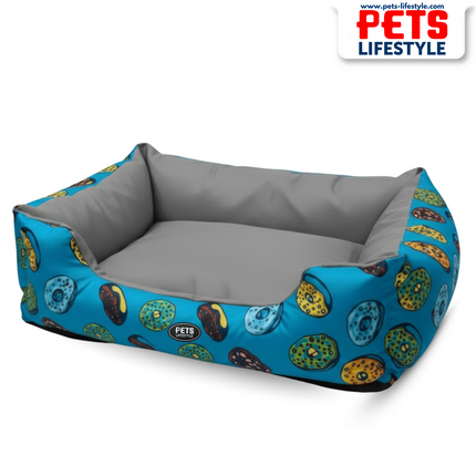 PᴇᴛsLɪғᴇsᴛʏʟᴇ Donut Pattern Blue & Grey Dog Bed – All Sizes Comfort and style for your furry friends