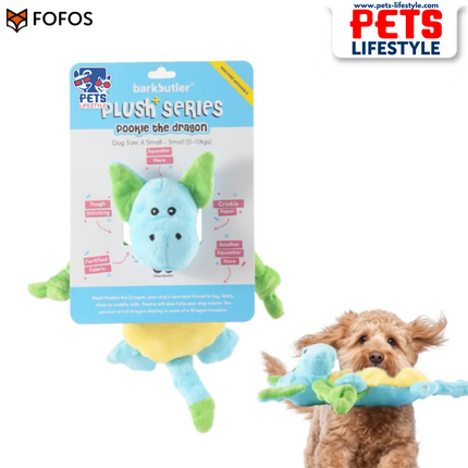 FOFOS Barkbutler Pookie The Dragon Plush Dog Toy Soft & Durable Squeaky Toy