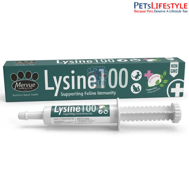 Mervue by Opus Pet Lysine 100 | L-Lysine Immunity Support for Cats | Feline Herpes Virus (FHV) Support | 30 ml