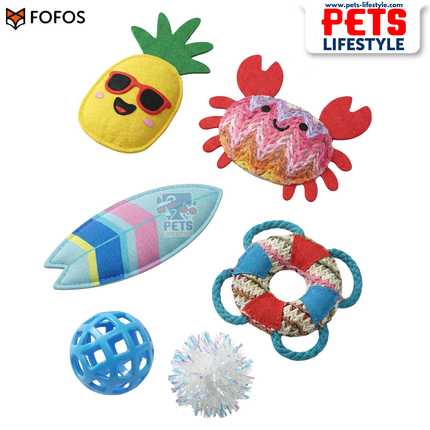 FOFOS Sealife Cat Toy 6 Pack Catnip-Infused Multi-Texture Toys for Active Cats