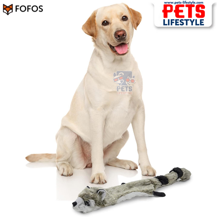 FOFOS Dog Toy Skinneez Raccoon Toy – Stuffing-Free Plush Toy with Dual Squeakers