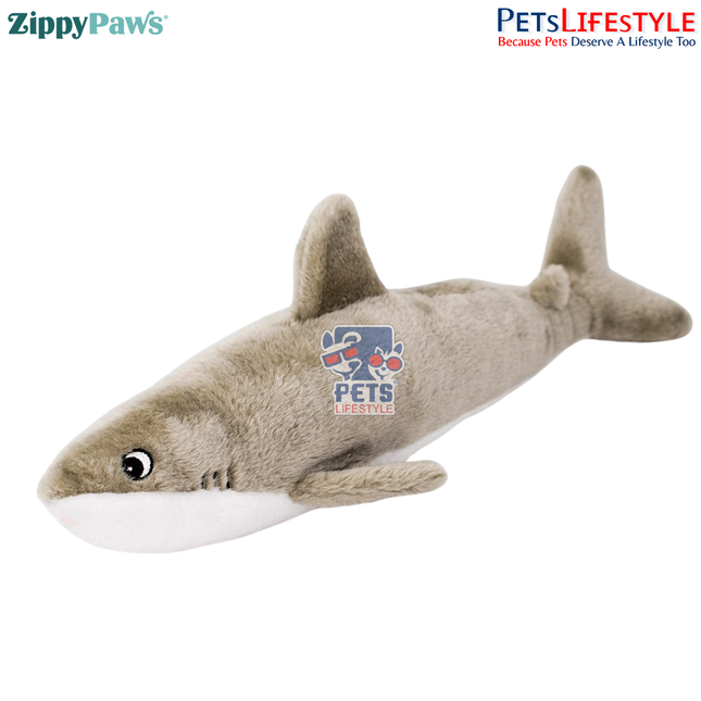 ZippyPaws Jigglerz – Shark  Super Sized Multi-Squeaker Plush Dog Toy