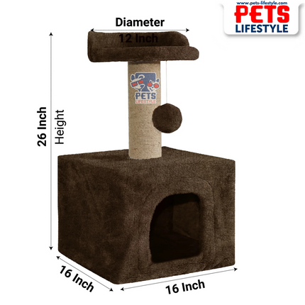 Canine Desk Soft Fur Condo Activity Cat Tree – Sisal/Jute Scratching Post with Hanging Ball