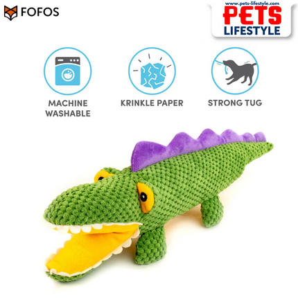 FOFOS Barkbutler Aly The Gator Plush Dog Toy | Durable Plush Toy with Squeaker & Crinkle