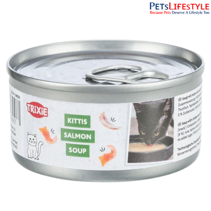 Trixie Cat Soup with Chicken & Salmon – Tasty Liquid Cat Treat, Grain-Free Wet Food Supplement Supporting Hydration & Digestion for Adult Cats, 4 × 80 g