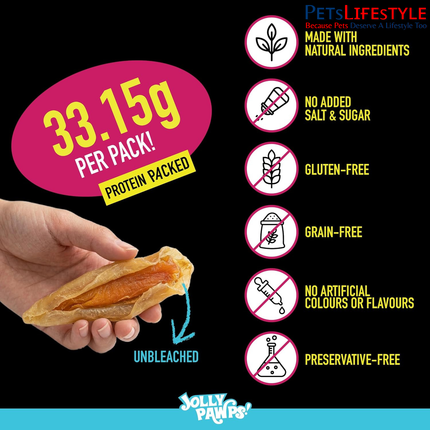 Jolly Pawps Rabbit Ears + Chicken Dog Treats 85 g – 90% Prime Cut Meat, Grain-Free Natural Dog Chews for Adult Dogs & Puppies