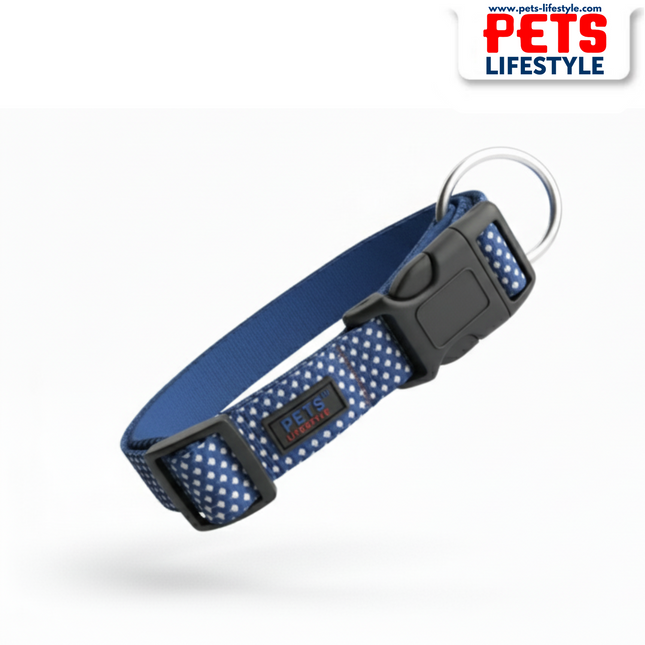 PᴇᴛsLɪғᴇsᴛʏʟᴇ Gearbuff Club Dog Collar – Blue with White Polka Dots
