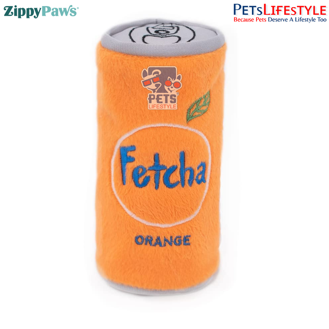 ZippyPaws Squeakie Can – Fetcha (Orange)  Stuffing-Free Plush Dog Toy with Full-Body Blaster Squeaker