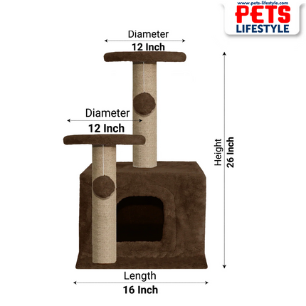 Canine Desk Soft Fur Activity Cat Tree – Natural Sisal Scratching Posts & Hanging Ball Toys