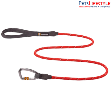Ruffwear Knot a Leash Dog Leash Red Sumac | Reflective Climbing Rope Leash with Locking Carabiner