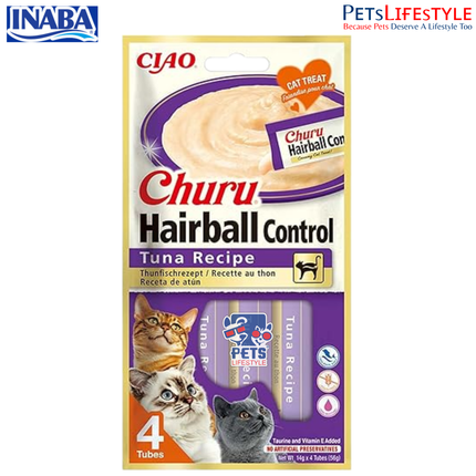 INABA Churu Hairball Control Tuna – Creamy Functional Treat for Cats