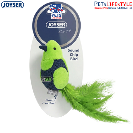 JOYSER Sound Chip Bird with Real Feathers – Green/Blue | Interactive Electronic Cat Toy