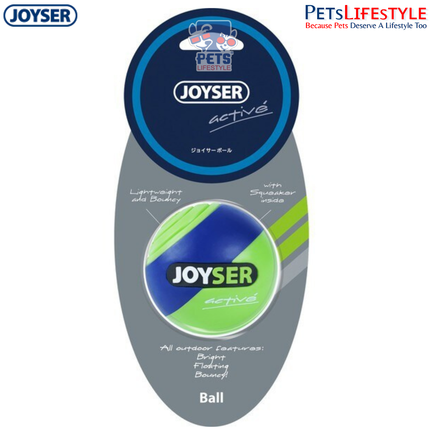 JOYSER Active TPU Ball with Squeaker Dog Toy – Blue/Green (M)