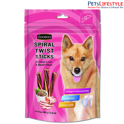 Goodies Dog Energy Treats Spiral Twist Stick Chicken Liver & Bacon Flavor for Dog