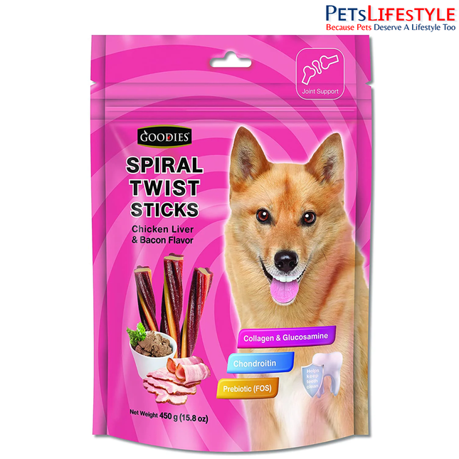 Goodies Dog Energy Treats Spiral Twist Stick Chicken Liver & Bacon Flavor for Dog