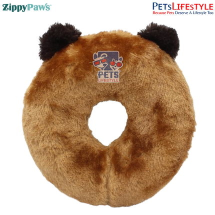 ZippyPaws Donutz Buddies – Bear | Stuffing-Free Plush Chew Toy with Dual Squeakers
