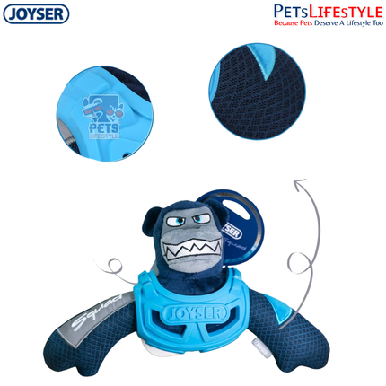JOYSER Squad Armored Bear Plush Dog Toy with Squeaker – Blue (M/L)